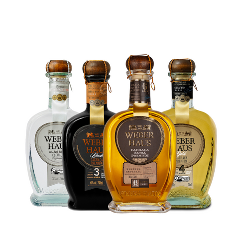 Cachaça Premium Black 3 Anos700ml, Cachaça Extra Premium 6 Anos 700ml,
Cachaça Weber Haus Prata Clássica 700ml, Cachaça Weber Haus Premium Gold 4 anos 700ml.