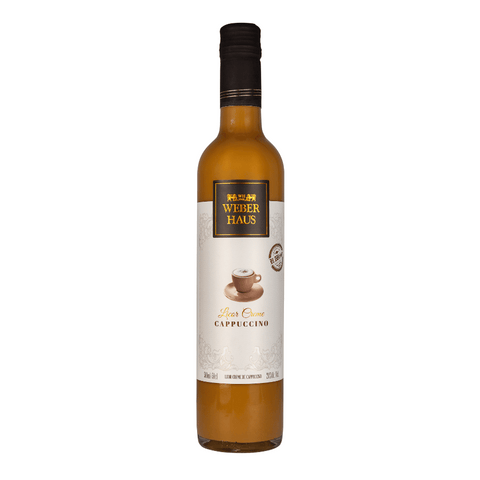Garrafa de Licor de Cappuccino Weber Haus 500ml, com sabor de café e notas cremosas.