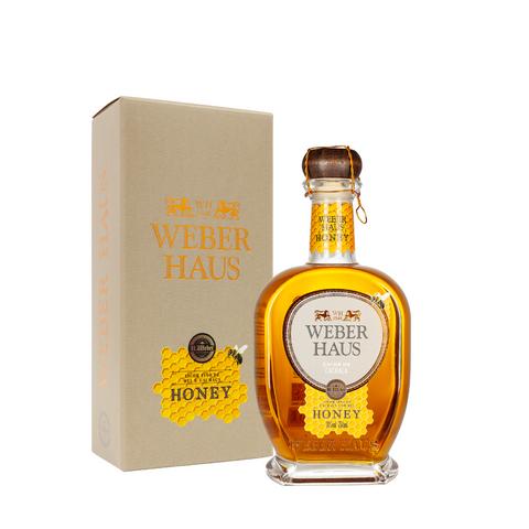 Garrafa de Licor Fino Honey Weber Haus, com caixa.