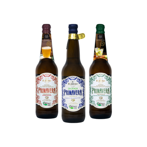 Combo com as três garrafas da coleção Primavera: Primavera Amburana, Primavera Cabriúva, Primavera Carvalho Americano