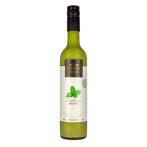 Garrafa de Licor Menta Creme Weber Haus 500ml, com sabor refrescante de menta e textura cremosa, ideal para drinks e sobremesas.