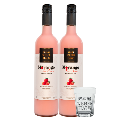 Combo dois Licores de Morango Weber Haus com Copo Martelinho Americano
