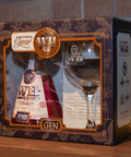 Kit Gin Pink WH48 com Taça, contendo uma garrafa de Gin WH48 Pink de 750ml e uma taça de gin tônica de 600ml.