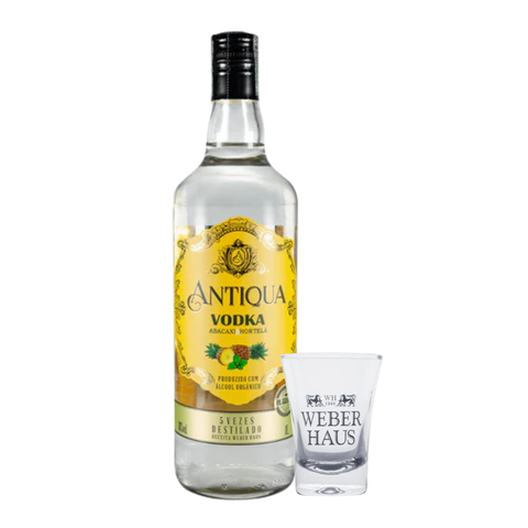 Kit Vodka Antiqua Abacaxi e Hortelã 1000ml, com Copo de Shot 60ml
